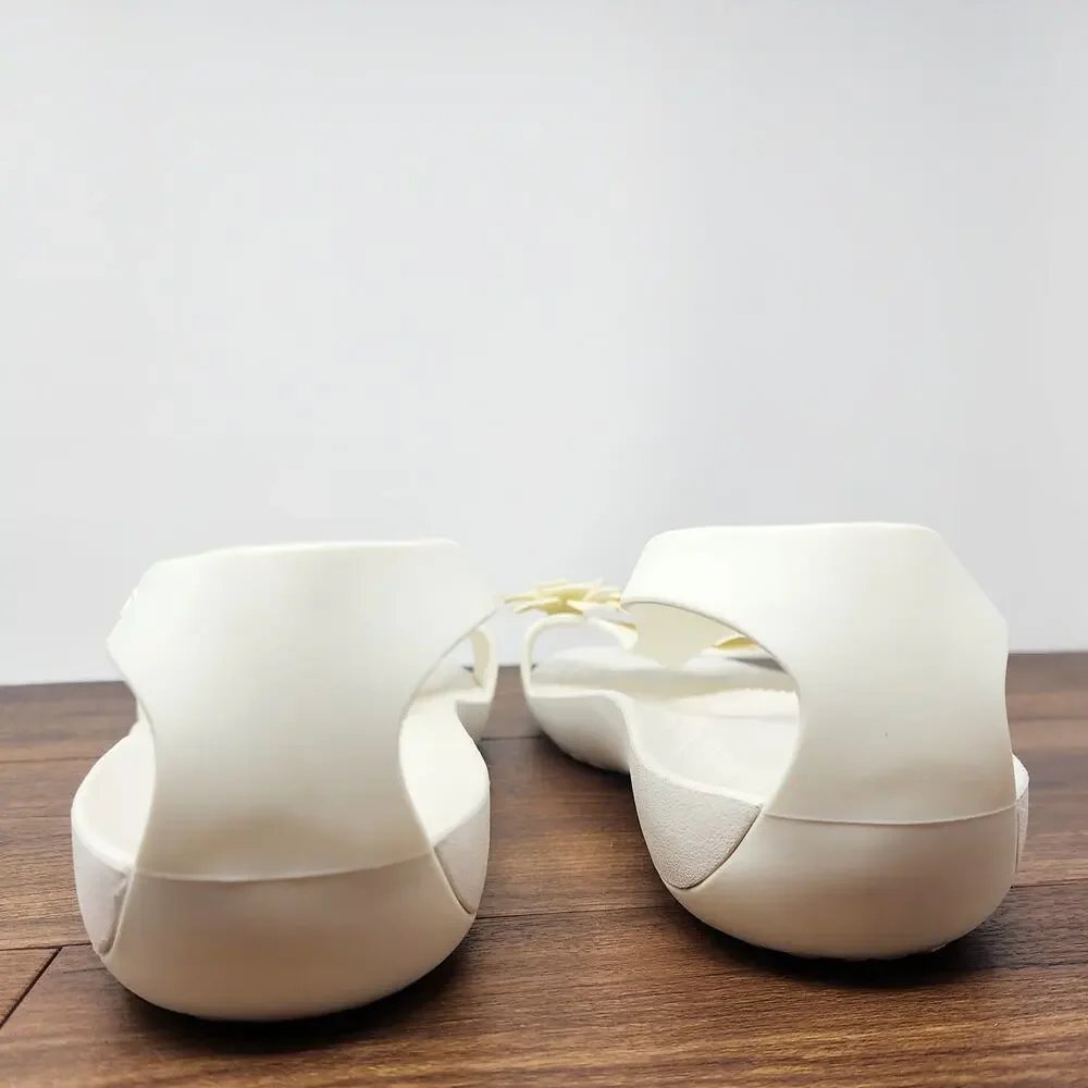 Crocs Serena Flower Embellished Flat T-Strap Sandal Women 10 Ivory and Cream - Picture 7 of 14